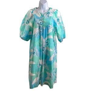 Vintage Made in Hawaii Women's Green Hibiscus Leaf Dress Size 10 Aloha Tropical